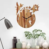 Freny Exim 12"" Inch Wooden MDF English Numeral Angel with Stars Round Wall Clock Without Glass (Beige, 30cm x 30cm) - 8-thumb1