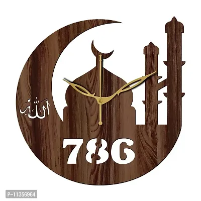 Freny Exim 12"" Inch Wooden MDF Allah with 786 Round Wall Clock Without Glass (Brown, 30cm x 30cm) - 40