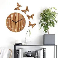 Freny Exim 12"" Inch Wooden MDF English Numeral 4 Butterfly Round Wall Clock Without Glass (Beige, 30cm x 30cm) - 1-thumb1