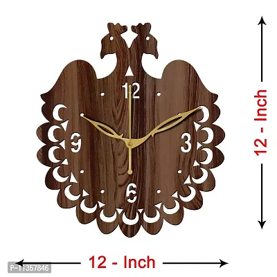 Freny Exim 12"" Inch Wooden MDF English Numeral Peacock Round Wall Clock Without Glass (Brown, 30cm x 30cm) - 45-thumb4