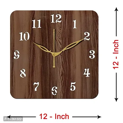 FRAVY 12"" Inch Prelam MDF Wood English Numeral Square Without Glass Wall Clock (Brown, 30cm x 30cm) - 22-thumb4