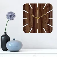 FRAVY 12"" Inch Prelam MDF Wood Cut Mark Square Without Glass Wall Clock (Brown, 30cm x 30cm) - 19-thumb2