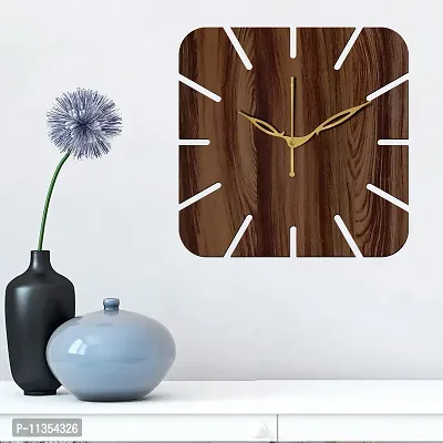 FRAVY 12"" Inch Prelam MDF Wood Cut Mark Square Without Glass Wall Clock (Brown, 30cm x 30cm) - 19-thumb3