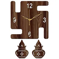 FRAVY 12"" Inch Prelam MDF Wood English Numeral Swastik Square Without Glass Wall Clock (Brown, 30cm x 30cm) - 49-thumb1