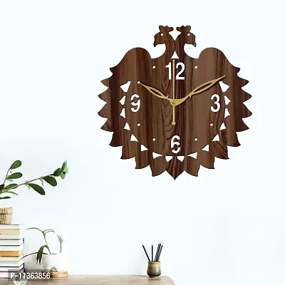 FRAVY 12"" Inch Prelam MDF Wood English Numeral Peacock Round Without Glass Wall Clock (Brown, 30cm x 30cm) - 47