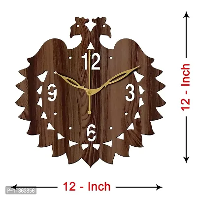 FRAVY 12"" Inch Prelam MDF Wood English Numeral Peacock Round Without Glass Wall Clock (Brown, 30cm x 30cm) - 47-thumb4