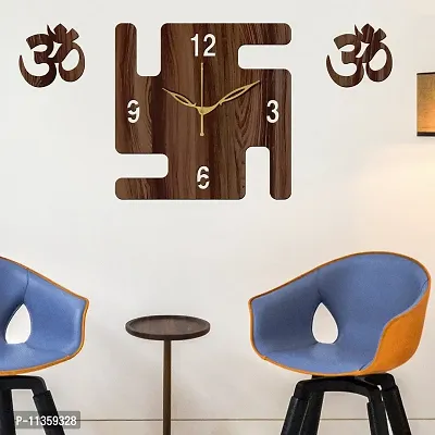 Freny Exim 12"" Inch Wooden MDF English Numeral Swastik Square Wall Clock Without Glass (Brown, 30cm x 30cm) - 50-thumb3