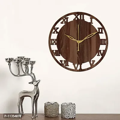 FRAVY 12"" Inch Prelam MDF Wood Roman Numeral Round Without Glass Wall Clock (Brown, 30cm x 30cm) - 6