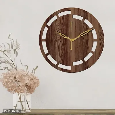 FRAVY 12"" Inch Prelam MDF Wood Cut Mark Round Without Glass Wall Clock (Brown, 30cm x 30cm) - 16-thumb0