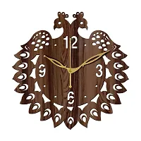 FRAVY 12"" Inch Prelam MDF Wood English Numeral Peacock Round Without Glass Wall Clock (Brown, 30cm x 30cm) - 46-thumb1