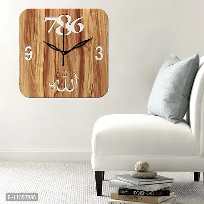 Freny Exim 12"" Inch Wooden MDF Allah with 786 Square Wall Clock Without Glass (Beige, 30cm x 30cm) - 43-thumb3