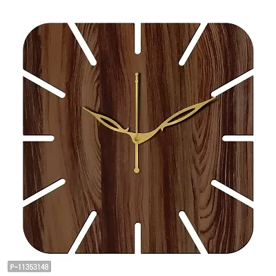 Freny Exim 12"" Inch Wooden MDF Cut Mark Square Wall Clock Without Glass (Brown, 30cm x 30cm) - 19-thumb0