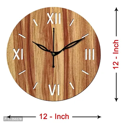 Freny Exim 12"" Inch Wooden MDF Roman Numeral Round Wall Clock Without Glass (Beige, 30cm x 30cm) - 12-thumb4