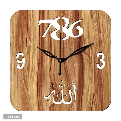 Freny Exim 12"" Inch Wooden MDF Allah with 786 Square Wall Clock Without Glass (Beige, 30cm x 30cm) - 43