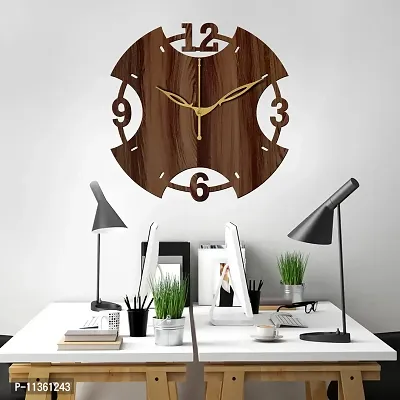 FRAVY 12"" Inch Prelam MDF Wood English Numeral Round Without Glass Wall Clock (Brown, 30cm x 30cm) - 3