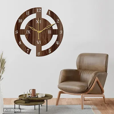 Freny Exim 12 Inch Wooden MDF English Numeral Round Wall Clock Without Glass (Brown, 30cm x 30cm) - 27-thumb3