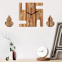 FRAVY 12"" Inch Prelam MDF Wood English Numeral Swastik Square Without Glass Wall Clock (Beige, 30cm x 30cm) - 49-thumb2