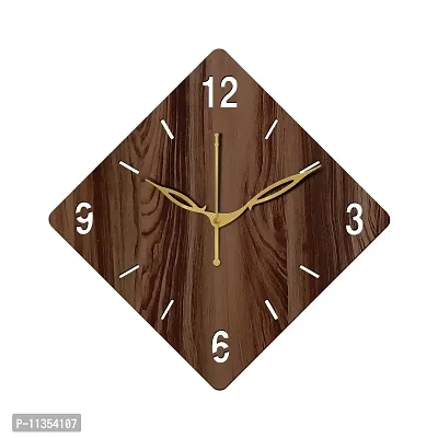 Freny Exim 12"" Inch Wooden MDF English Numeral Rhombus Wall Clock Without Glass (Brown, 30cm x 30cm) - 21-thumb0