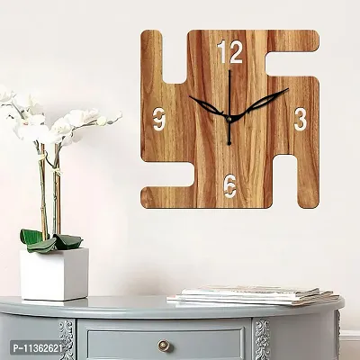 FRAVY 12"" Inch Prelam MDF Wood English Numeral Swastik Square Without Glass Wall Clock (Beige, 30cm x 30cm) - 32-thumb3