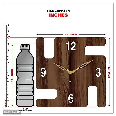 Freny Exim 12 Inch Wooden MDF English Numeral Swastik Square Wall Clock Without Glass (Brown, 30cm x 30cm) - 51-thumb5