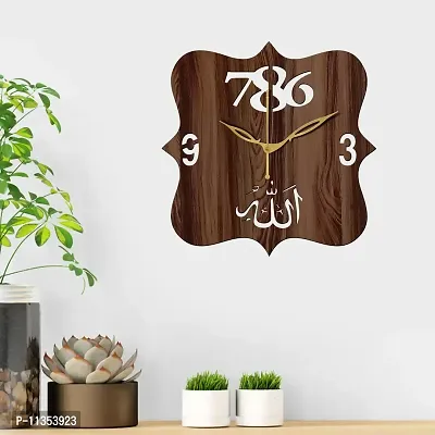 FRAVY 12"" Inch Prelam MDF Wood Allah with 786 Square Without Glass Wall Clock (Brown, 30cm x 30cm) - 41