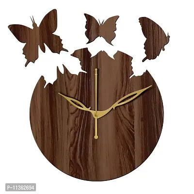 Freny Exim 12"" Inch Wooden MDF Flying Butterfly Round Wall Clock Without Glass (Brown, 30cm x 30cm) - 31-thumb0
