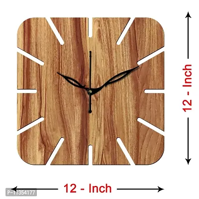 Freny Exim 12"" Inch Wooden MDF Cut Mark Square Wall Clock Without Glass (Beige, 30cm x 30cm) - 19-thumb4