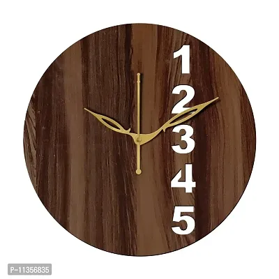 FRAVY 12"" Inch Prelam MDF Wood English Numeral Round Without Glass Wall Clock (Brown, 30cm x 30cm) - 23-thumb2