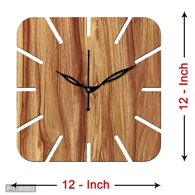 FRAVY 12"" Inch Prelam MDF Wood Cut Mark Square Without Glass Wall Clock (Beige, 30cm x 30cm) - 19-thumb4