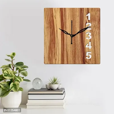 FRAVY 12"" Inch Prelam MDF Wood English Numeral Square Without Glass Wall Clock (Beige, 30cm x 30cm) - 24