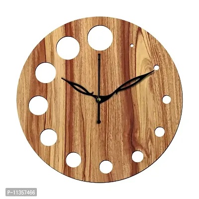 FRAVY 12"" Inch Prelam MDF Wood Cut Mark Round Without Glass Wall Clock (Beige, 30cm x 30cm) - 20-thumb2