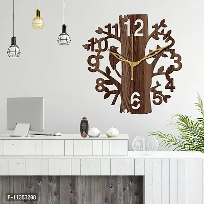 Freny Exim 12"" Inch Wooden MDF Tree Shape English Numeral with Bird Wall Clock Without Glass (Brown, 30cm x 30cm)-057-thumb0