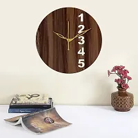 Freny Exim 12"" Inch Wooden MDF English Numeral Round Wall Clock Without Glass (Brown, 30cm x 30cm) - 23-thumb1