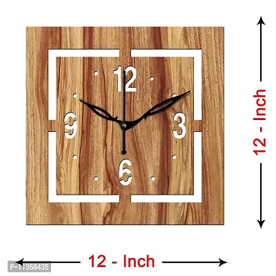 Freny Exim 12"" Inch Wooden MDF English Numeral Square Wall Clock Without Glass (Beige, 30cm x 30cm) - 37-thumb4