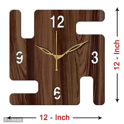 Freny Exim 12"" Inch Wooden MDF English Numeral Swastik Square Wall Clock Without Glass (Brown, 30cm x 30cm) - 49-thumb4