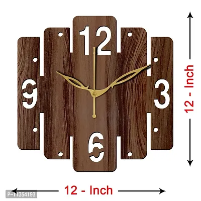 FRAVY 12"" Inch Prelam MDF Wood English Numeral Square Without Glass Wall Clock (Brown, 30cm x 30cm) - 4-thumb4