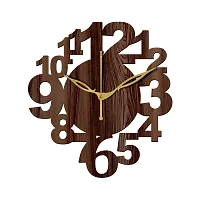 FRAVY 12"" Inch Prelam MDF Wood English Numeral Round Without Glass Wall Clock (Brown, 30cm x 30cm) - 17-thumb1