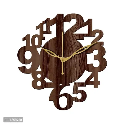 FRAVY 12"" Inch Prelam MDF Wood English Numeral Round Without Glass Wall Clock (Brown, 30cm x 30cm) - 17-thumb2