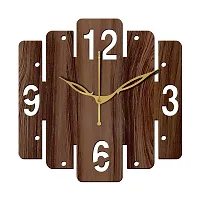 FRAVY 12"" Inch Prelam MDF Wood English Numeral Square Without Glass Wall Clock (Brown, 30cm x 30cm) - 4-thumb1