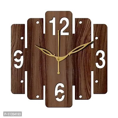 FRAVY 12"" Inch Prelam MDF Wood English Numeral Square Without Glass Wall Clock (Brown, 30cm x 30cm) - 4-thumb2