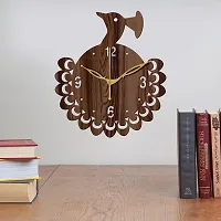 Freny Exim 12"" Inch Wooden MDF English Numeral Peacock Round Wall Clock Without Glass (Brown, 30cm x 30cm) - 48-thumb1