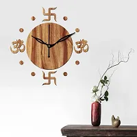 Freny Exim 12"" Inch Wooden MDF Om with Swastik Round Wall Clock Without Glass (Beige, 30cm x 30cm) - 54-thumb1