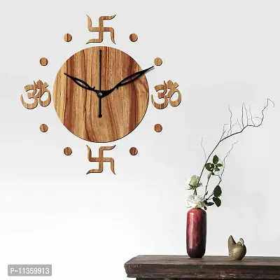 Freny Exim 12"" Inch Wooden MDF Om with Swastik Round Wall Clock Without Glass (Beige, 30cm x 30cm) - 54-thumb2