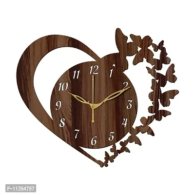 Freny Exim 12"" Inch Wooden MDF English Numeral Butterfly in Heart Wall Clock Without Glass (Brown, 30cm x 30cm) - 10