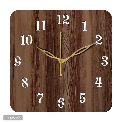 Freny Exim 12 Inch Wooden MDF English Numeral Square Wall Clock Without Glass (Brown, 30cm x 30cm) - 22-thumb0