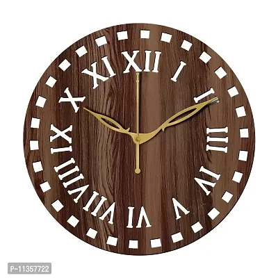 Freny Exim 12"" Inch Wooden MDF Roman Numeral Round Wall Clock Without Glass (Brown, 30cm x 30cm) - 11