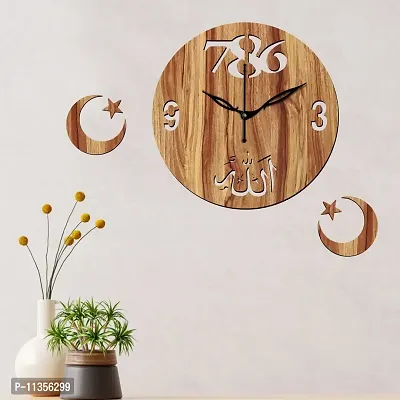 Freny Exim 12"" Inch Wooden MDF Allah with 786 Round Wall Clock Without Glass (Beige, 30cm x 30cm) - 44-thumb3