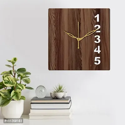 FRAVY 12"" Inch Prelam MDF Wood English Numeral Square Without Glass Wall Clock (Brown, 30cm x 30cm) - 24