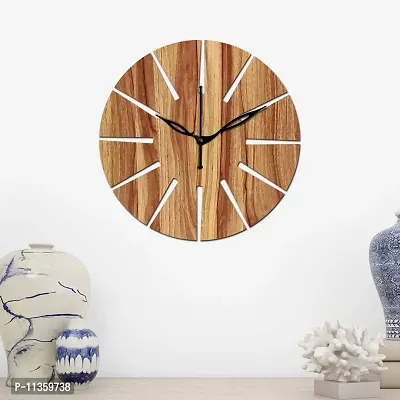 FRAVY 12"" Inch Prelam MDF Wood Unique Cut Mark Round Without Glass Wall Clock (Beige, 30cm x 30cm) - 2