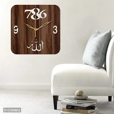 Freny Exim 12"" Inch Wooden MDF Allah with 786 Square Wall Clock Without Glass (Brown, 30cm x 30cm) - 43-thumb3